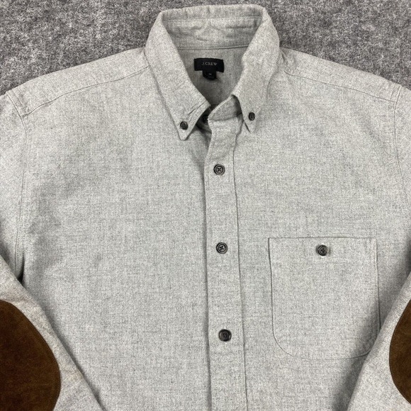 J. Crew Shirt Men Medium Gray Flannel Leather Elbow Patches - Picture 2 of 11